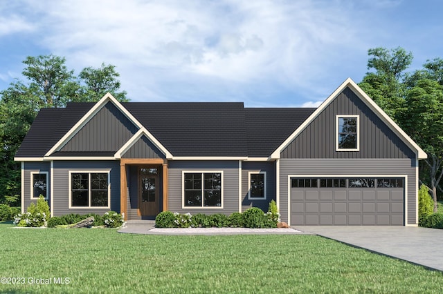 view of front facade featuring a garage and a front lawn