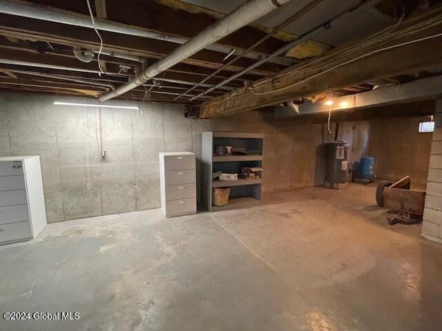 basement with water heater