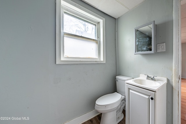 bathroom featuring hardwood / wood-style floors, vanity, and toilet