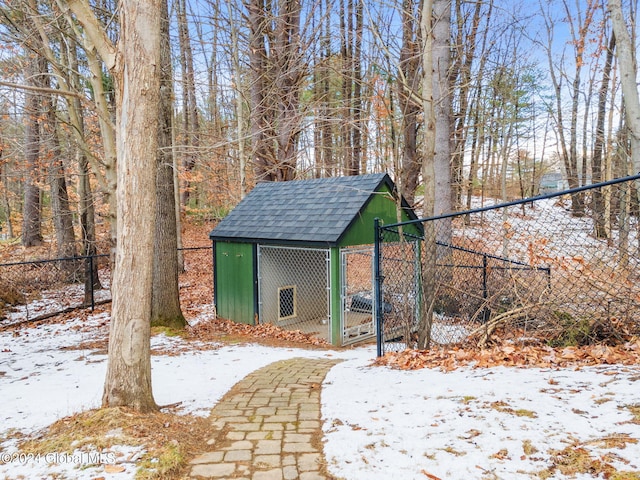 exterior space with an outbuilding