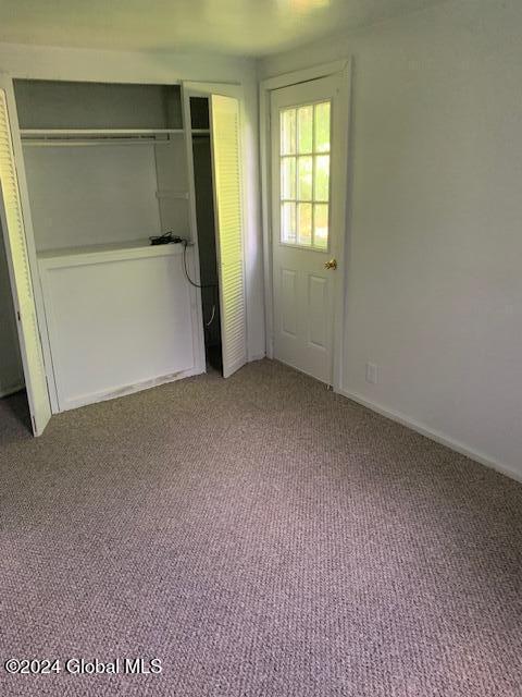 unfurnished bedroom featuring carpet and a closet