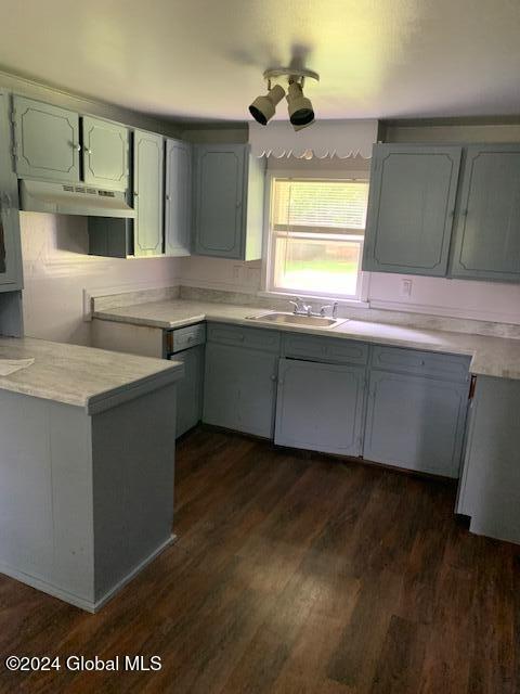 kitchen featuring gray cabinets, sink, and dark hardwood / wood-style floors