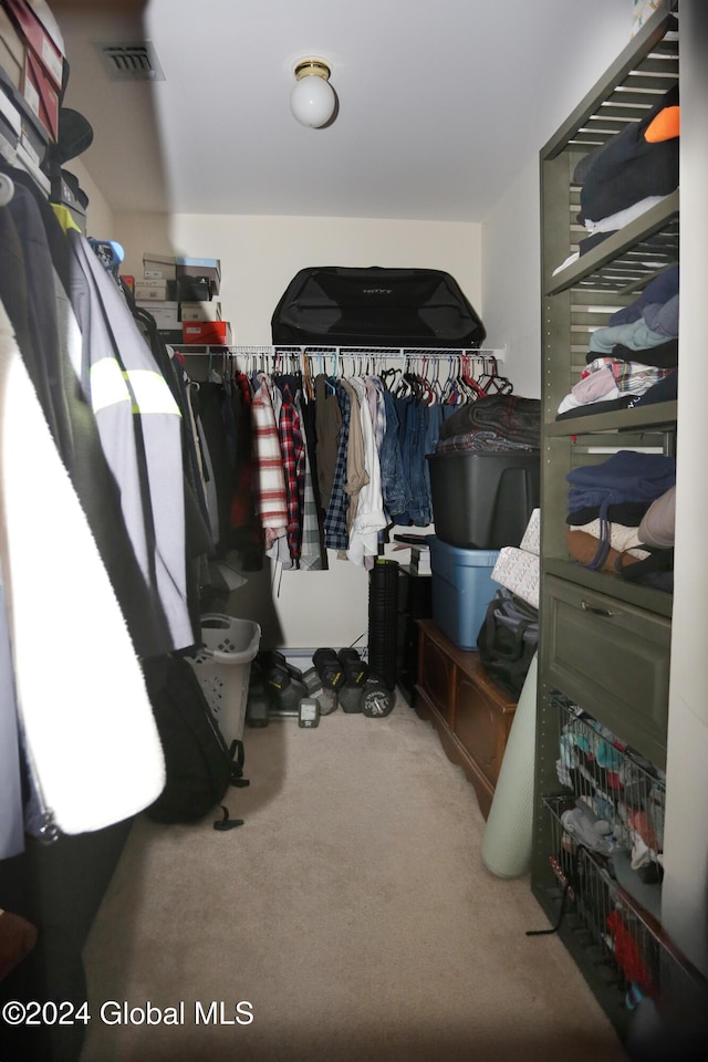 walk in closet with carpet