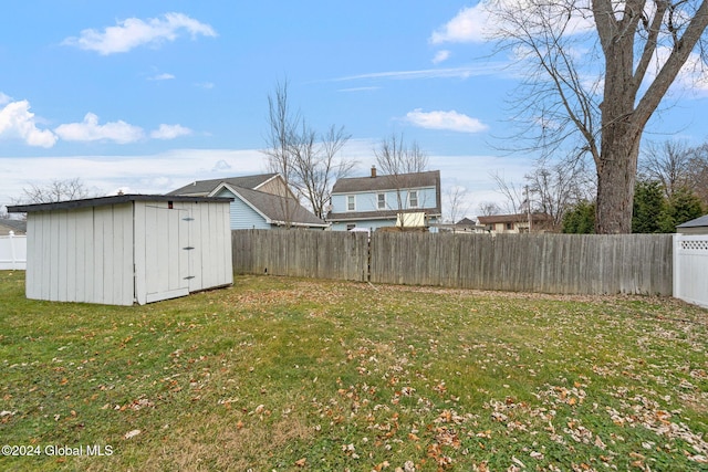 view of yard featuring a shed