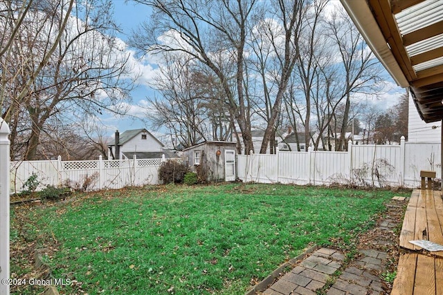 view of yard with a storage unit