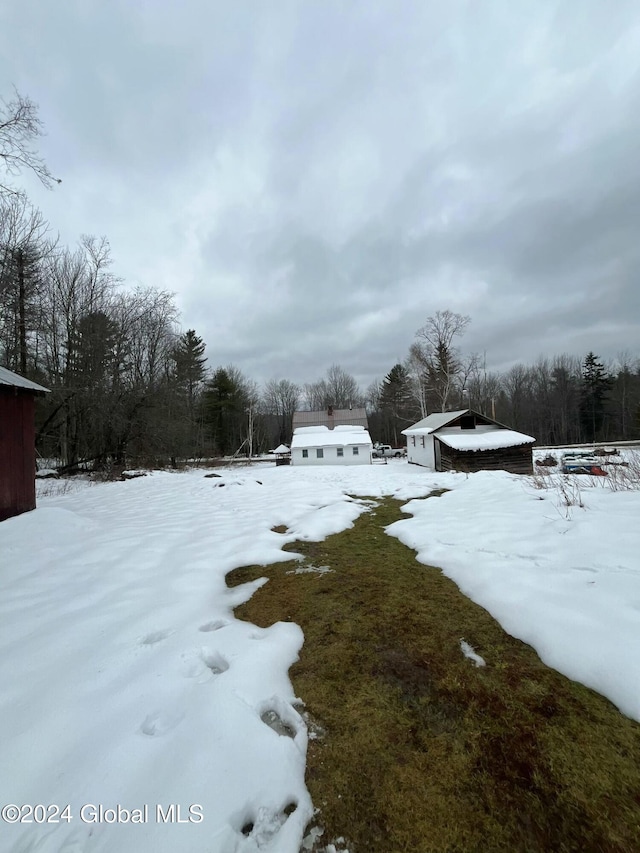 view of yard layered in snow