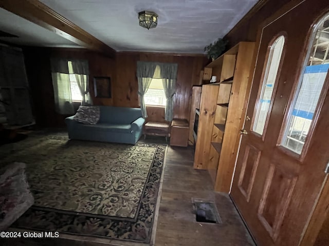 sitting room with wooden walls