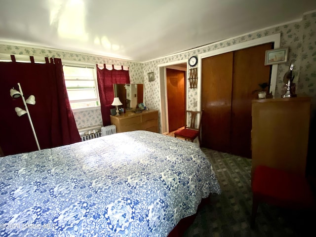 bedroom featuring radiator