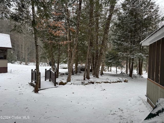 view of yard covered in snow