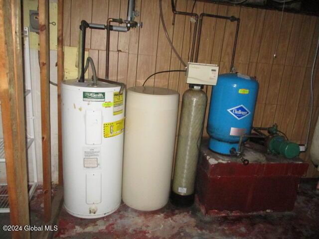 utility room featuring water heater