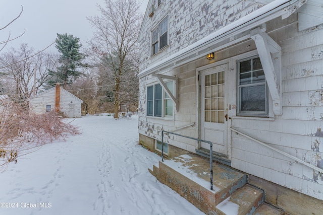 view of snow covered exterior