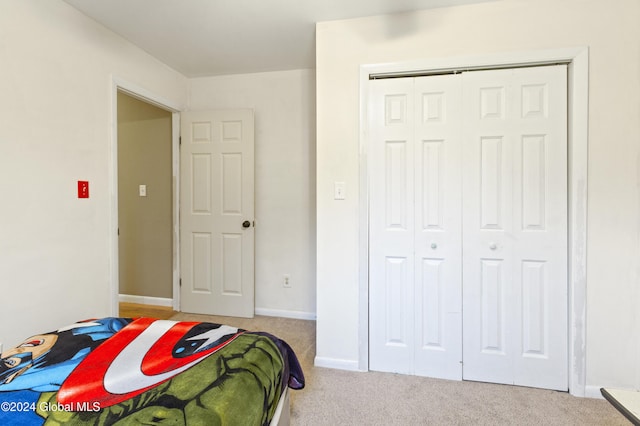 bedroom featuring carpet and a closet