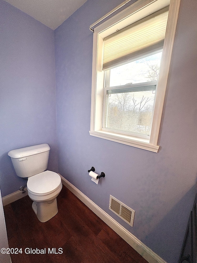 bathroom featuring wood-type flooring and toilet