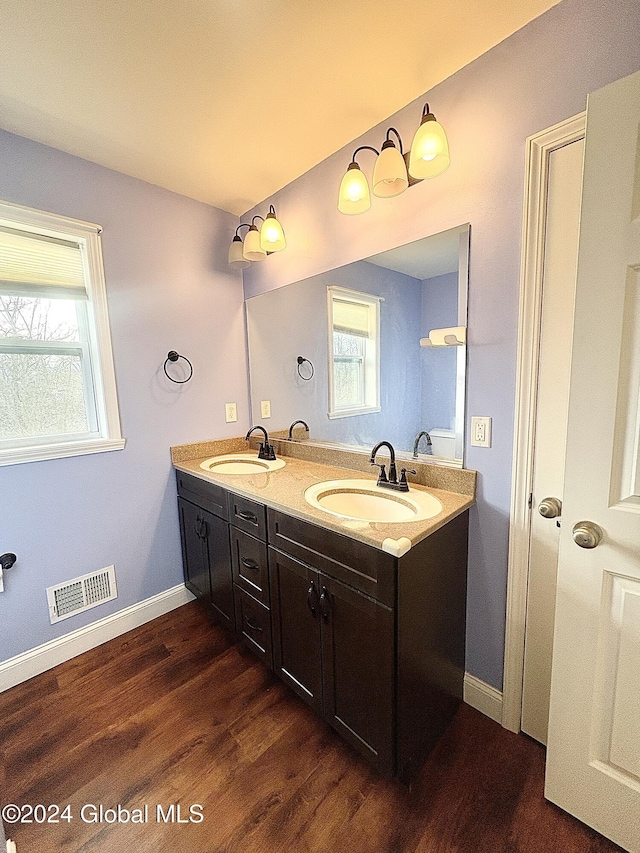 bathroom featuring vanity and wood-type flooring