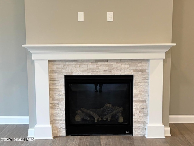 details featuring wood-type flooring and a fireplace