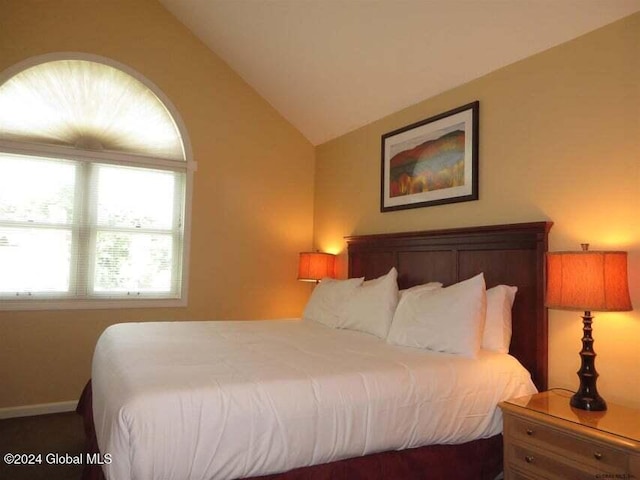 bedroom featuring vaulted ceiling