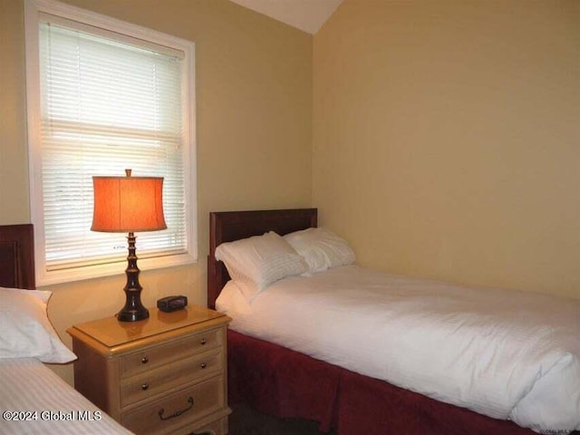 bedroom with lofted ceiling