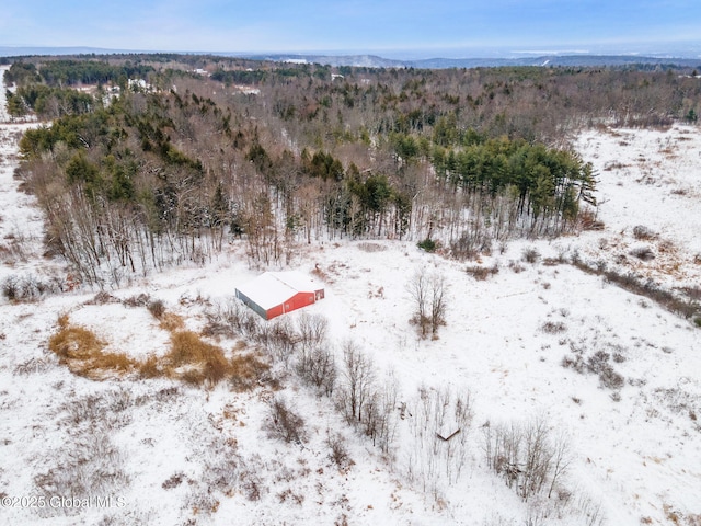 snowy aerial view with a mountain view