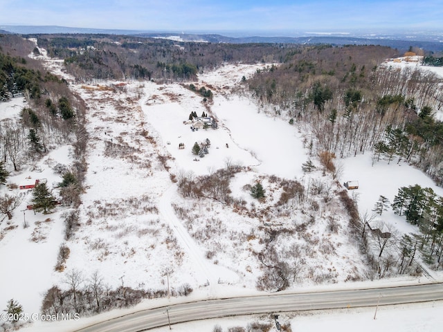 snowy aerial view featuring a mountain view