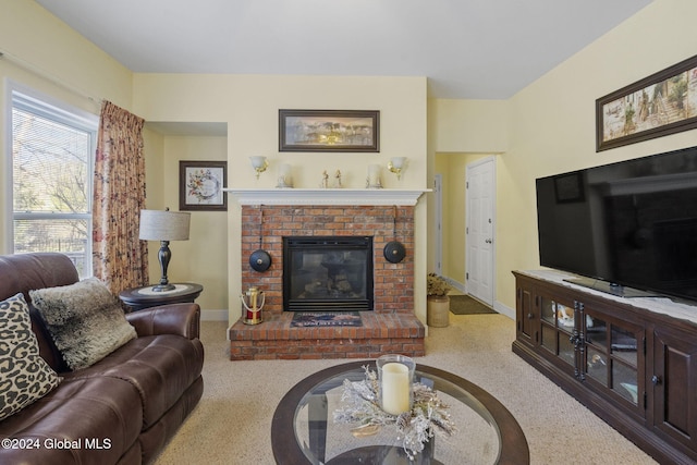 living room with a fireplace