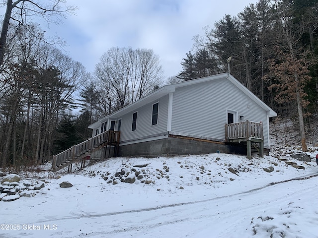 view of snow covered exterior