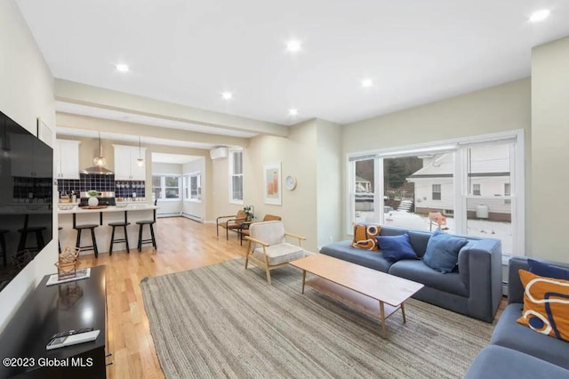 living room featuring light wood-type flooring