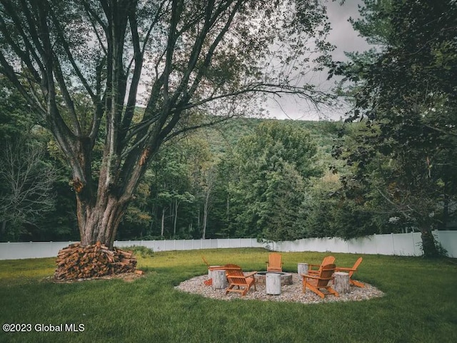 view of yard with a fire pit