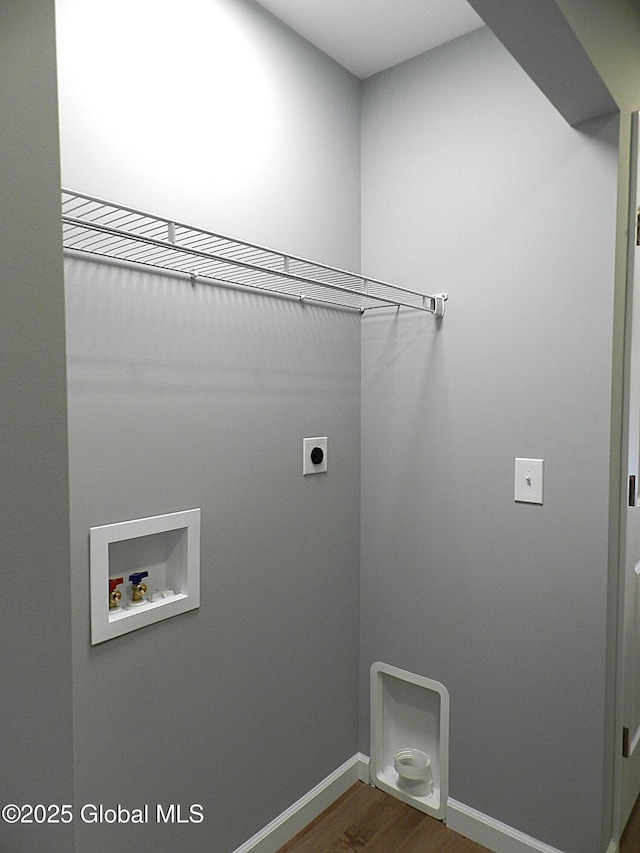 71 Bluebird Rd, Moreau, NY 12803 - washroom with electric dryer hookup, washer hookup, and dark wood finished floors