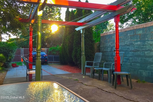 view of jungle gym with a patio