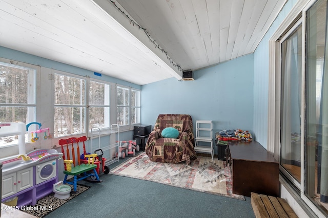 sunroom / solarium with wood ceiling