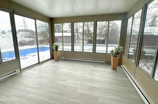 unfurnished sunroom featuring a baseboard radiator