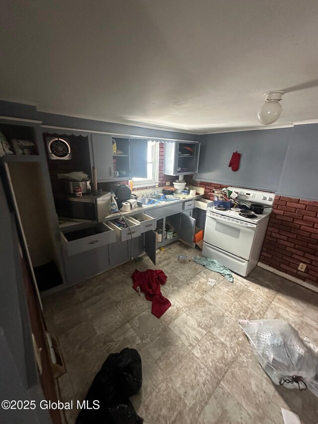 kitchen with white stove