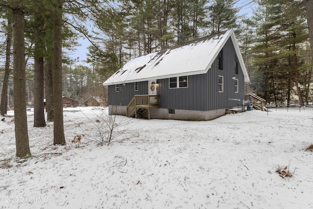 view of snow covered property