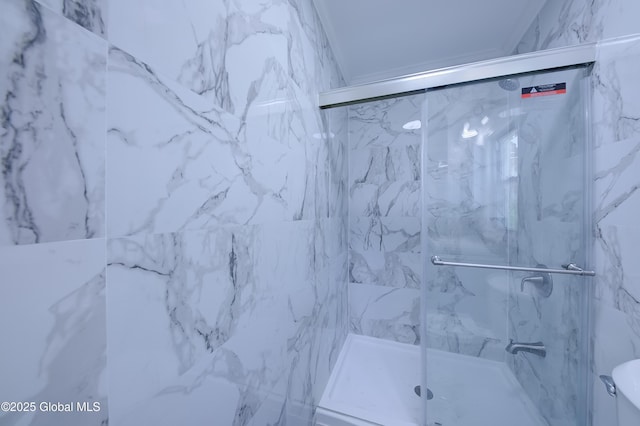 801 Holland Rd, Schenectady, NY 12303 - bathroom featuring a marble finish shower and toilet