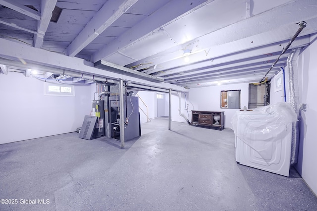801 Holland Rd, Schenectady, NY 12303 - basement with water heater, stairs, and electric panel