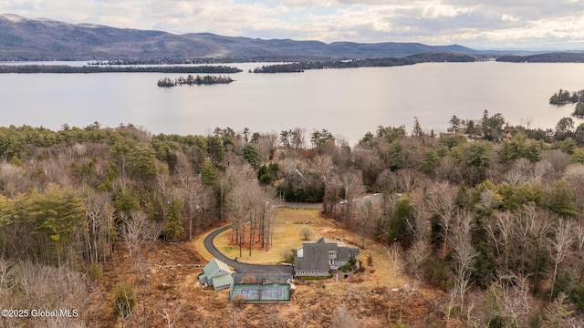 aerial view with a water and mountain view