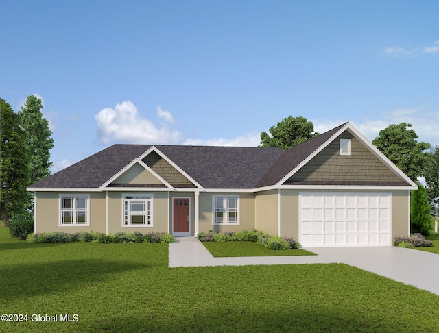 view of front of property featuring a garage and a front yard