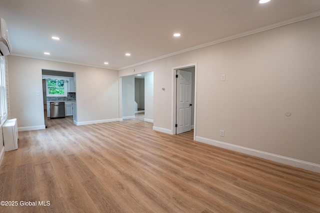 29 Lockrow Blvd, Colonie, NY 12205 - unfurnished living room with ornamental molding, recessed lighting, and light wood finished floors