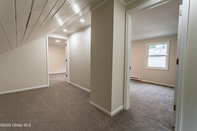 29 Lockrow Blvd, Colonie, NY 12205 - corridor featuring carpet, a baseboard radiator, vaulted ceiling, and recessed lighting