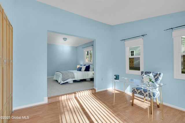 bedroom with wood-type flooring