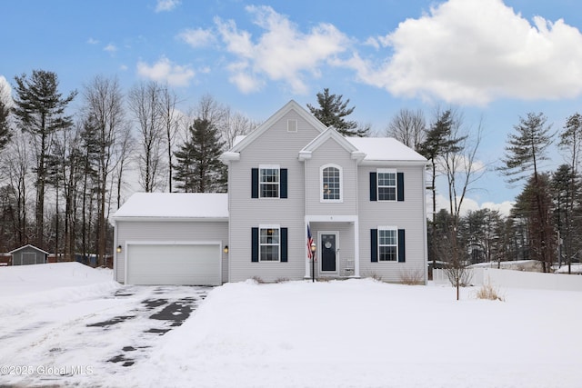 front facade with a garage