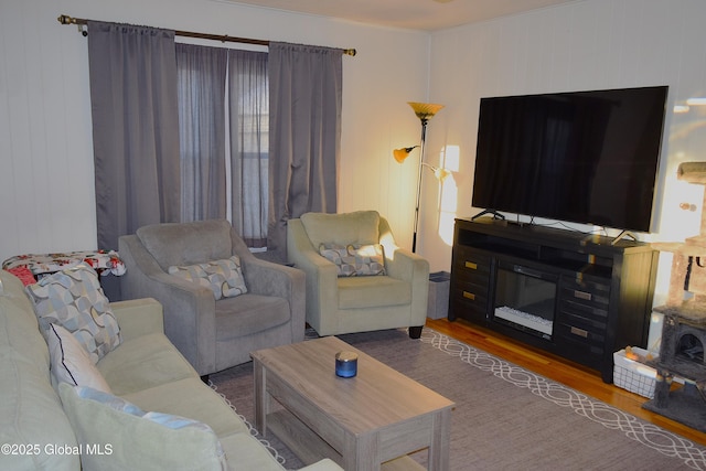 living room with hardwood / wood-style floors