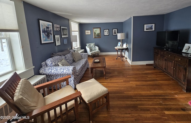 living room featuring dark hardwood / wood-style floors