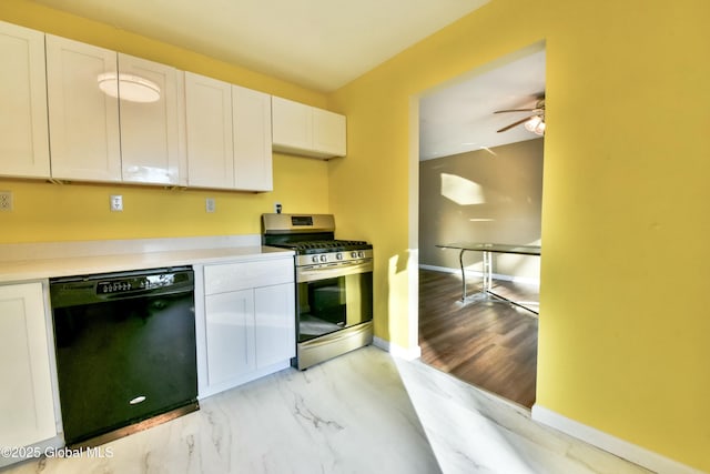 kitchen featuring black dishwasher, white cabinetry, and stainless steel range with gas stovetop