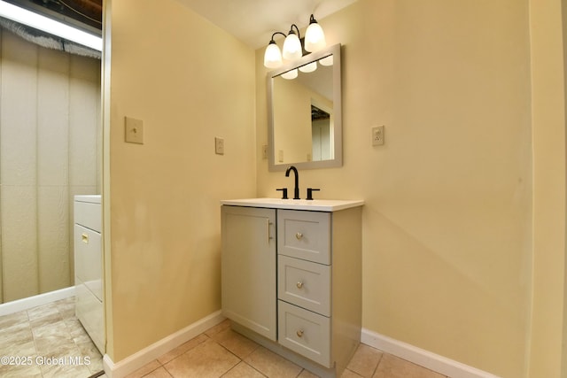 bathroom with vanity and tile patterned flooring