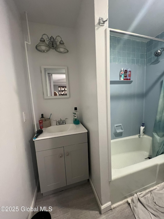 bathroom with vanity and tub / shower combination