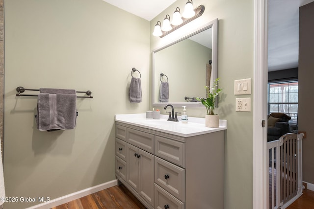 bathroom with vanity and wood-type flooring