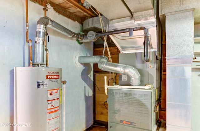 utility room with water heater