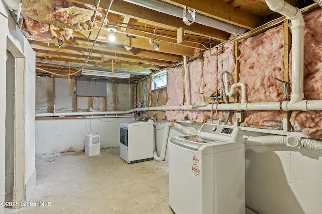 basement with separate washer and dryer