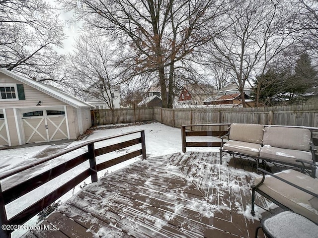 view of snow covered deck